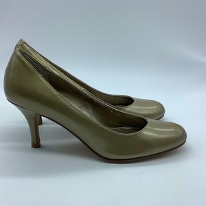Kate Preston NICLAS  Women Size 6 Patent‎ Leather Gold 3" Heels EXCELLENT